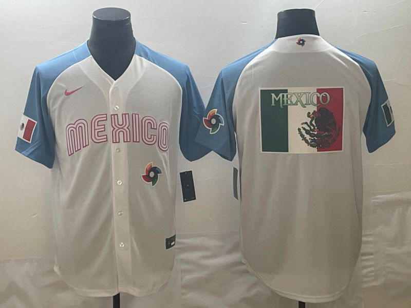Men 2023 World Cub Mexico Blank White blue Nike MLB Jersey16